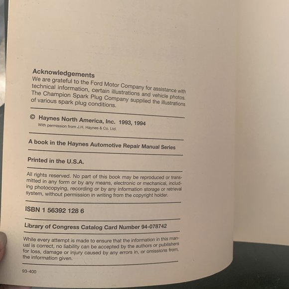 Haynes Ford Tempo & Mercury Topaz 1984-1994 Repair Service Manual 36078 (1418) - Picture 8 of 10